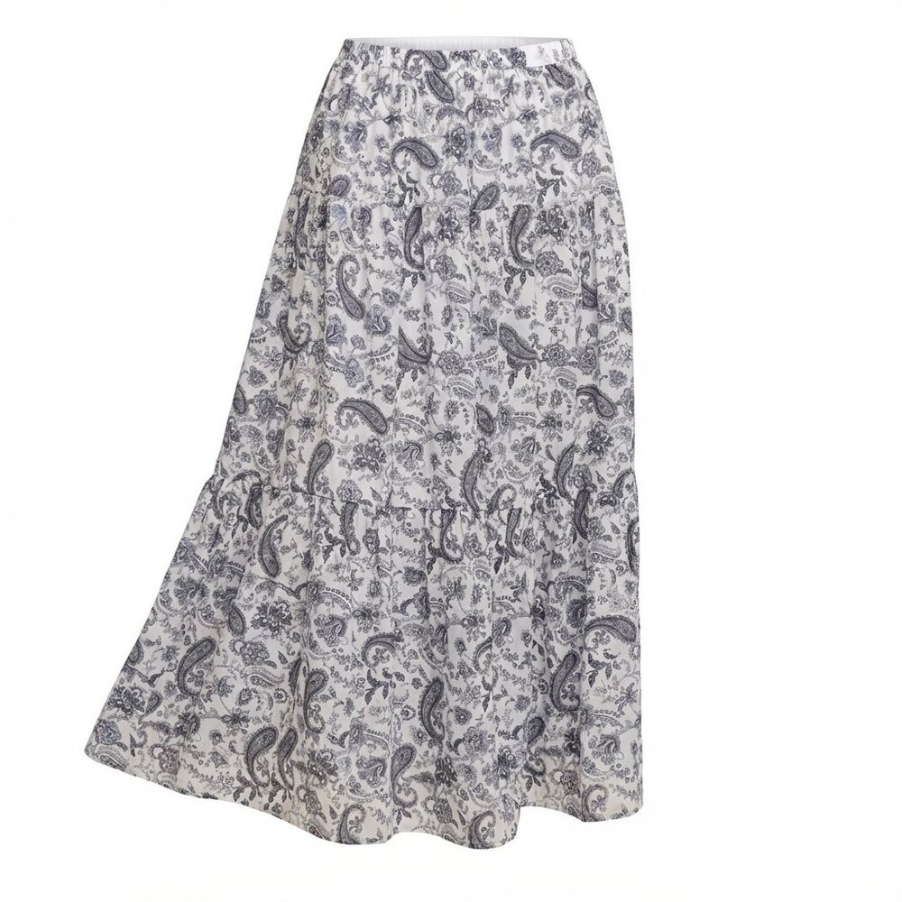 Single Thread Printed Tiered Maxi Skirt Women’s Pull-On Elastic Waist